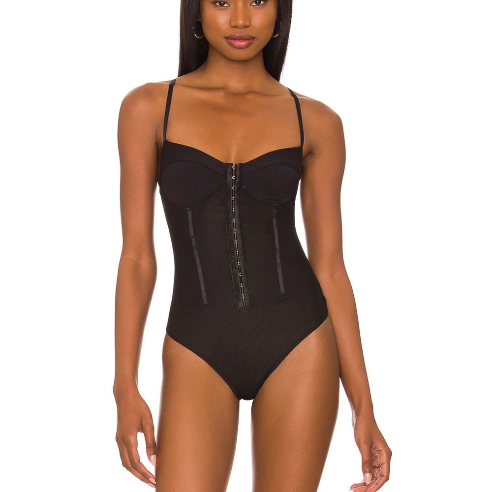 Free People Night Rhythm Corset Bodysuit Black in Small